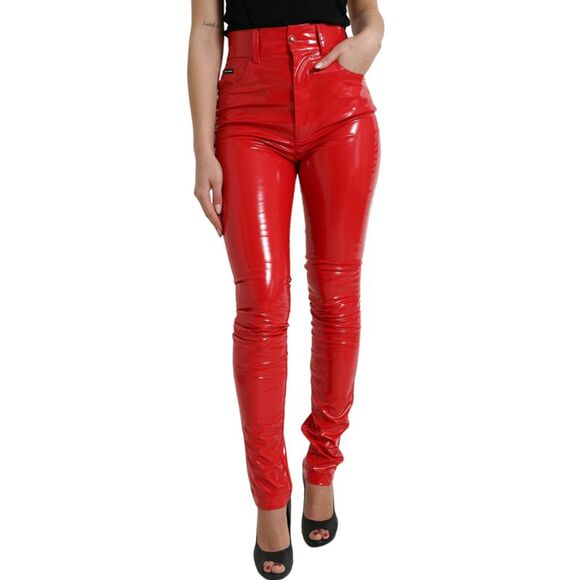 Dolce & Gabbana Shiny Red High Waist Skinny Women's Pants